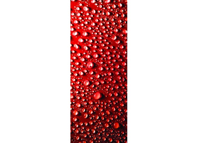 Наклейка на дверь Капли воды на красном фоне